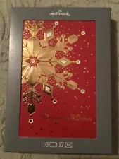 Hallmark SNOWFLAKE Christmas Wishes cards 16 ct boxed RED metallic Gold Embossed