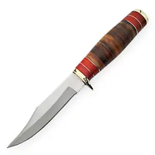 Outdoor Forest Hog Fixed Blade Knife 9.5" Stainless Full Tang Leather Grip