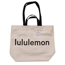 New Lululemon Double Handle Canvas Snap Closure Tote Bag Natural Black