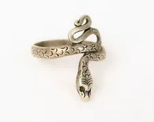 VINTAGE BEAUTIFUL STERLING SILVER RING SNAKE SERPENT WITH EYES FOR STONES SZ 9