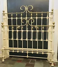 Late 1800’s Antique White Heavy Cast Iron Brass Ornate Full Bed P/U Or Freight