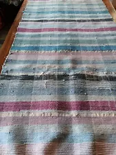 Vintage Woven Rag Rug 28 X 66