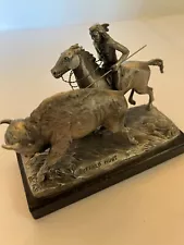 Vintage 1971 "BUFFALO HUNT" FINE PEWTER SCULPTURE Artist - Philip Kraczkowski