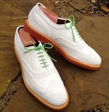 Handmade Men's Oxford White Suede With Brogue Toe Dress Formal Shoes For Men