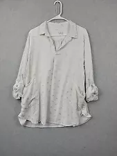 Sigrid Olsen Linen Blnd White Metallic Palm Tree Lagenlook Popover Women's XL