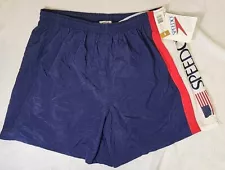 Vtg 90s Speedo Swim Trunks Running Shorts Mesh Lined XL 5.5 inseam USA Flag NEW