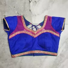 Indian Sari Saree Blouse Top Bollywood Blue Multicolored Size Large? 38" Bust