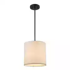 Monteaux Lighting 10 in. 1-Light Black Drum Pendant Light Fixture w/ Linen Shade