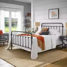 Farmhouse Country Style Antique Dark Bronze Iron Metal Bed - Queen Size