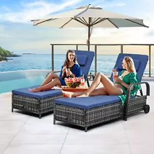 TAUS 1pcs Outdoor Wicker Rattan Chaise Lounge Chair w/Storage Patio Recliners