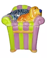 New ListingCeramic Dog Treat Canister / Cookie Jar Dog In Chair