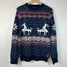 Tipsy Elves Ugly Christmas Sweater Naughty Reindeer Blue Red White Mens Medium M