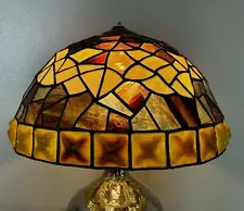 Old Antique Stained Stain Glass Lamp Shade w Carnival Glass