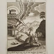 Antique Bible English engraving 17th century print Isiah vision Angel God Vintag