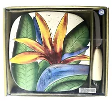 Bird of Paradise Ceramic Cheese Tile w/Spreader Tropical Island Plantations NEW