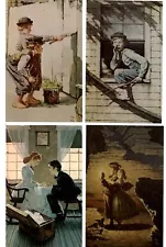 LOT OF 4 Classic Norman Rockwell Tom Sawyer Huck Finn 1970s art postcards