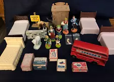 New ListingMiniature Doll House Estate sale #13 People, Beds, Bus, Vintage Boxes/Ads