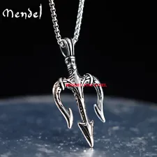 MENDEL Cool Stainless Steel Mens Greek Poseidon Trident Pendant Necklace For Men