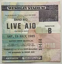 David Bowie Queen U2 Concert Ticket Live Aid Wembley Stadium London 13 Jul 1985