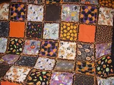 Boutique~HALLOWEEN Scrappy Rag Quilt ~ Hand Made in the USA!