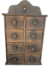 Antique Wooden 8 Eight Drawer Spice Cabinet Box Cupboard Apothecary Primitive