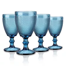 Blue Vintage Wine Goblet Glasses,Embossed Colored Stemmed Glass Cups,Hobnail ...