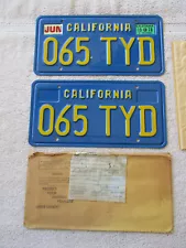 California (blue base) PAIR License Plates, DMV Clear (1970-79) # 065 TYD