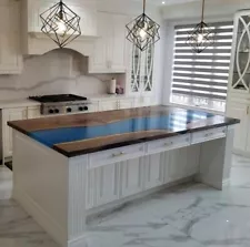 84" x 42" Contemporary Epoxy River Table Unique Kitchen Island Home Decor