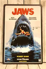 Jaws Movie Poster Tin Metal Sign Vintage Style 1970's Film Shark Theater Room