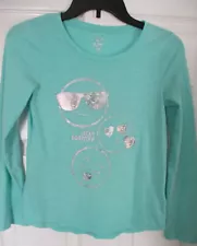 So Cutest T~Shirt Long Sleeve Teal Blue Stay Positive Print Girls Size 12