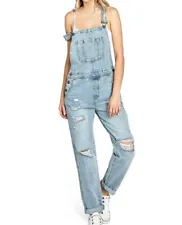 NWT C'est Toi Overalls Womens 1X XL Blue Denim Boyfriend Fit Distressed