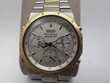 Vintage RARE Seiko 7A38 7020 Quartz Chronograph Royal Oak Two Tone White Dial