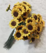 Lot of 40 pcs Mini Yellow Artificial Sunflowers on 5" Wire Stem Wedding A64