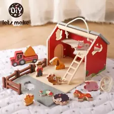 Simulation Farm Animals Wooden Toys Children Poultry Cow Pig Dog Chicken Model