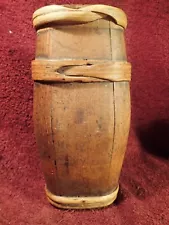 ANTIQUE HANDMADE BLACK POWDER WOOD BARREL HORN FLASK SWEDEN SWEDISH