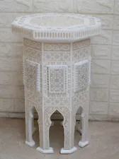 Egyptian Morocco 23" Height Mother of Pearl Inlay Wood Coffee Side End Table