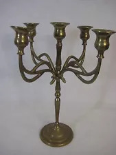 Vintage 5 Lights Brass Wedding Candelabra, Made In Greece, 13 1/3"