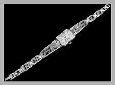 FAUX MARCASITE WATCH Silvertone Bracelet-Type Band ORNATE Unique WORKS