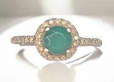 Vintage Estate Natural Emerald Halo Ring S925 5.75 As Is