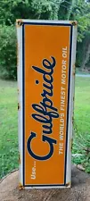 Gulfpride motor oil Gulf Gasoline vintage lube gas pump porcelain sign