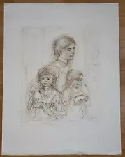 Vintage Edna HIBEL 1979 Limited Edition Lithograph Mother And 2 Children Signed