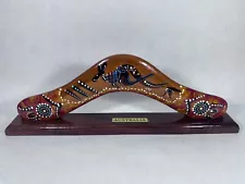 12" Authentic Hand Painted Australia Boomerang with Wooden Stand Great Condition