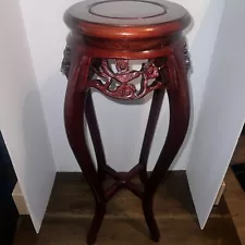 30" Vintage Solid Rosewood Oriental Pedestal Plant Stand, Mahogany Finish