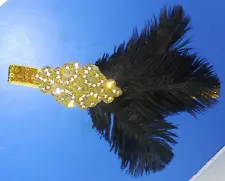 1920s Headpiece Flapper Headband, Rhinestone Feather Great Gatsby Headpiece (B5)