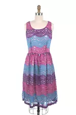 SAMPLE SALE S FROCK SHOP Gorgeous Pink Purple Teal Scallop Lace Fit&Flare Dress