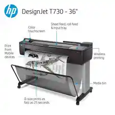 HP DesignJet T730 Large Format 36" Plotter for CAD Graphics Designs Blueprints