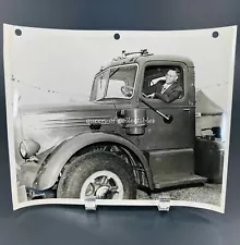 Vintage Photo Mack Diesel Truck Executive Sitting in Cab 1940's Black and White