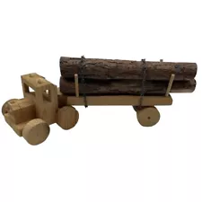 Handmade Wooden Logging Truck w/ 3 Logs Trucker Toy Logger Hauler