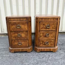 Pair Drexel Heritage Wood Veneer Bedside Tables 3 Drawer Chests Vintage