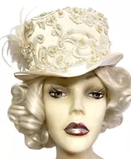 Wedding Riding Top Hat Ivory Pearl Victorian Elegant Steampunk Bridal Bride